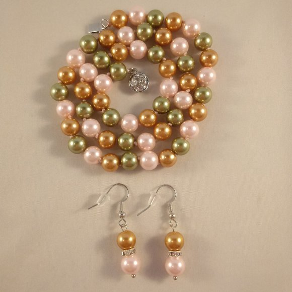 8mm Tri Color South Sea Shell Pearl Necklace + Earrings Set AAA+ Gorgeous Gift - Picture 2 of 5